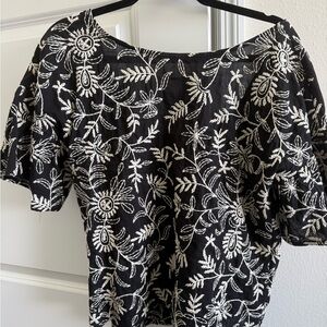 Anthropologie Black and White Embroidered Blouse